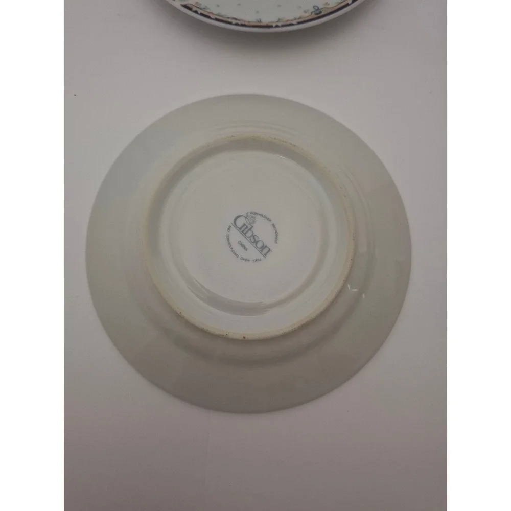 Gibson China Cottagecore Floral Saucers Navy Ribbon Wreath Set of 4